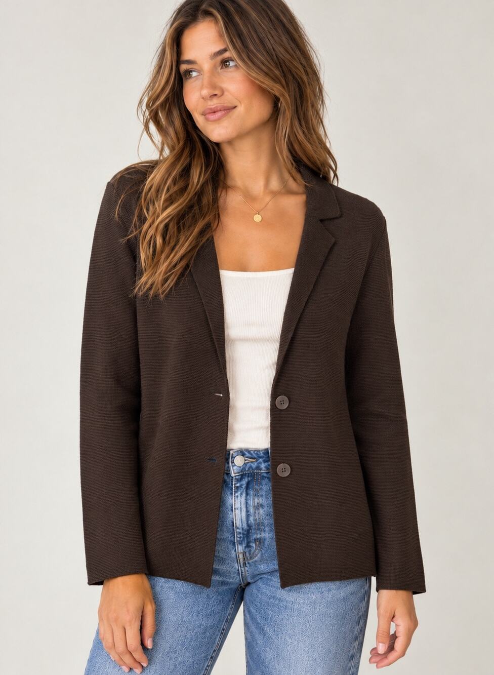 Eileen Fisher Silk Cotton Button Front Cardigan Sweater Brown Large Minimalist
